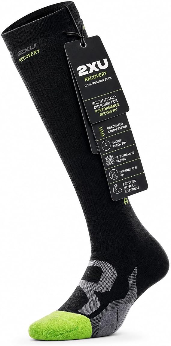 2XU Unisex Recovery Compression Socks - Enhance Muscle Recovery & Performance - Black/Grey - Size Small
