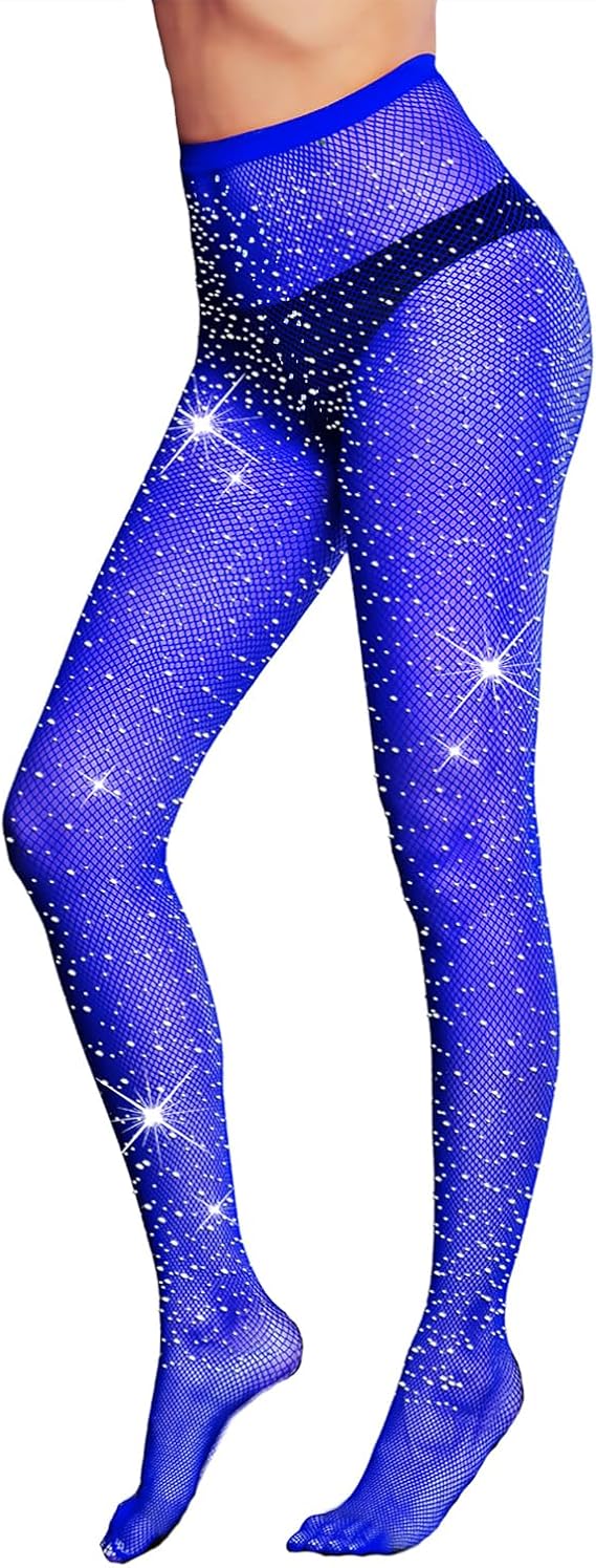 FANCAME Sparkly Fishnet Tights Womens Mesh Pantyhose Rhinestone Glitter Party Fishnet Stockings