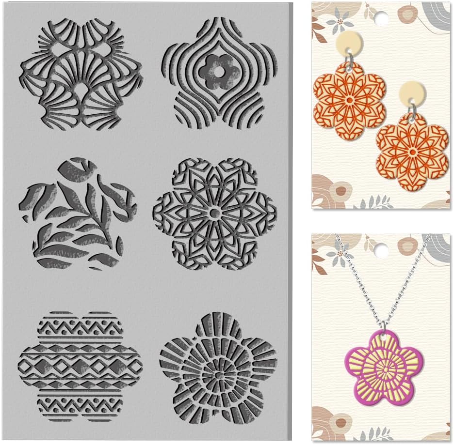 CHGCRAFT Artistic Flowers Clay Texture Mat Mandala Polymer Clay Molds DIY Clay Texture Tools for Clay Pottery Earring Jewelry Making Stamp Engraving Machines, Flower, 3.9x2.6inch