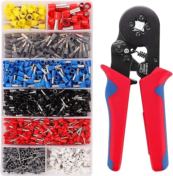 MMOBIEL 1250Pcs Ferrule Crimping Tool Kit, AWG 23-7 Sizes Professional Self-adjustable Ratchet Tool Kit Crimper Plier Set with Wire Terminals Crimp Connectors Wire End Ferrules