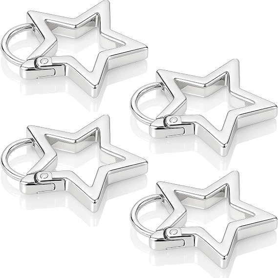 4 Pack Silver Zinc Alloy Star Carabiners for Keys, Creative DIY Star-Shaped Keychain Accessories for Backpacks, Gyms, Outdoor Activities