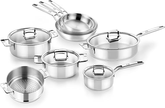 BRA COOKWARE Signature 12-Piece Cookware Set | Stainless Steel Pot&Pan Set