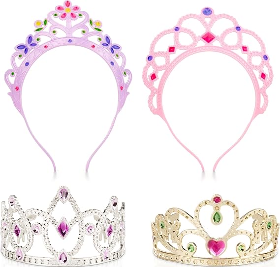 Melissa & Doug Dress-Up Tiaras Play Set for Kids (4-Piece) Pretend Princess Crowns for Costume Role Play Preschool Jewelry Toys for Girls Ages 3+