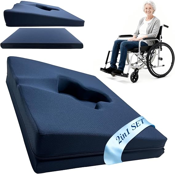 Gel Wheelchair Seat Cushion,Bed Sore Cushions for Butt,Office Chair Pressure Sore Cushion,Hemorrhoid Pillow,Memory Foam Pillow for Bed,Sciatica,Coccyx,Pressure Ulcer Pain Relief(Set Blue)