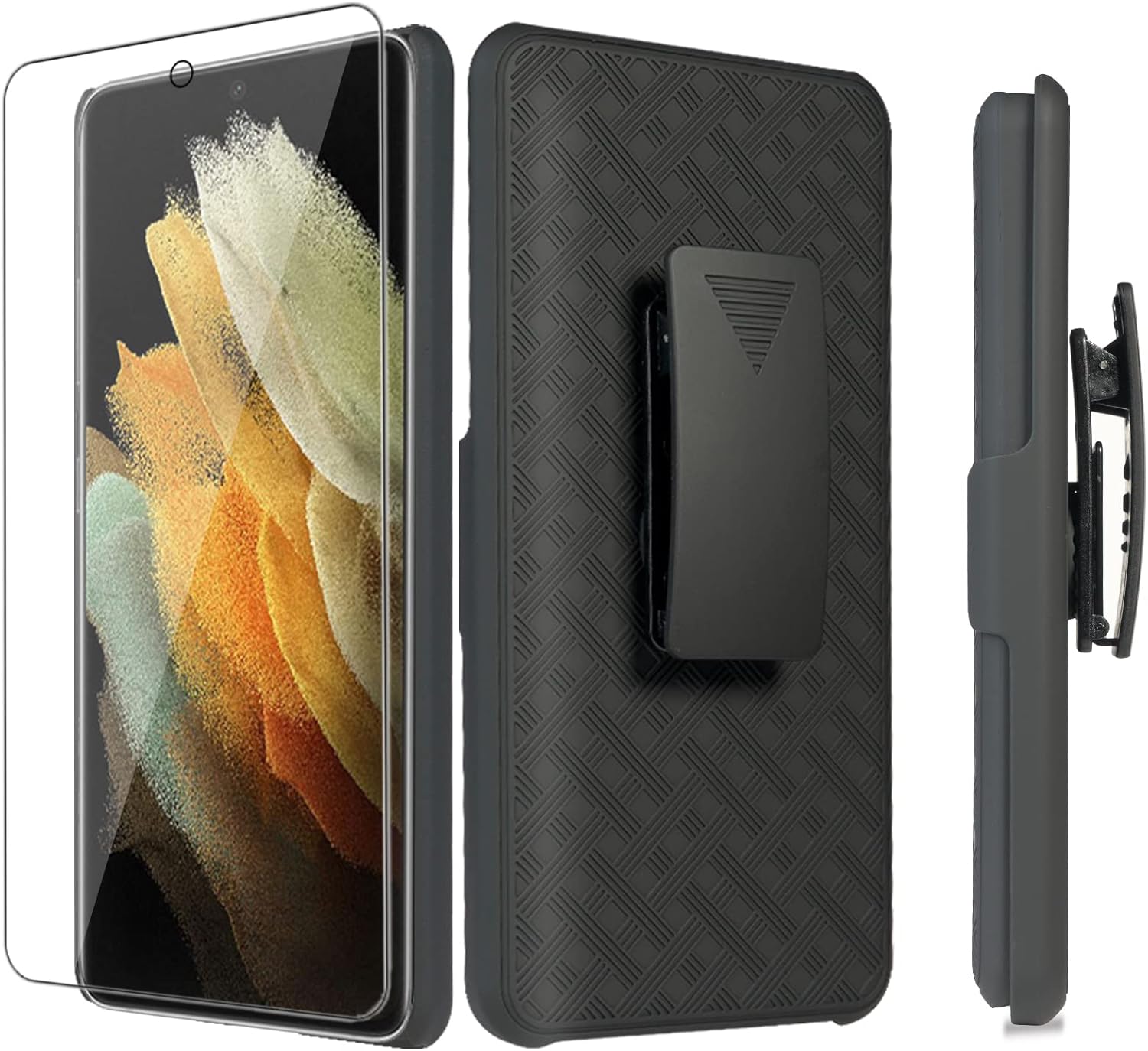 Ailiber Case for Samsung Galaxy S22 Ultra 5G, Galaxy S22 Ultra 5G Holster with Screen Protector, Swivel Belt Clip, Kickstand Holder, Slim Shockproof Shell Slide Phone Case for Galaxy S22 Ultra-Black