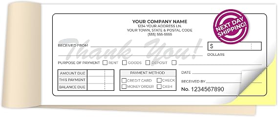 Custom 2.83" x 7" Carbonless NCR Books in 2-Part Duplicate Invoices, Receipts, Work Orders, Sales Orders, Purchase Orders, Estimates, Quote Forms with Your Company/Business Name (150 Sets)
