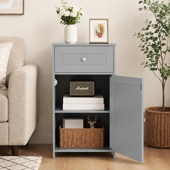 Nightstand with Drawer, Bedside Cabinet | Adjustable Shelf, Anti-Tipping Design, for Bedroom, Living Room, Entry