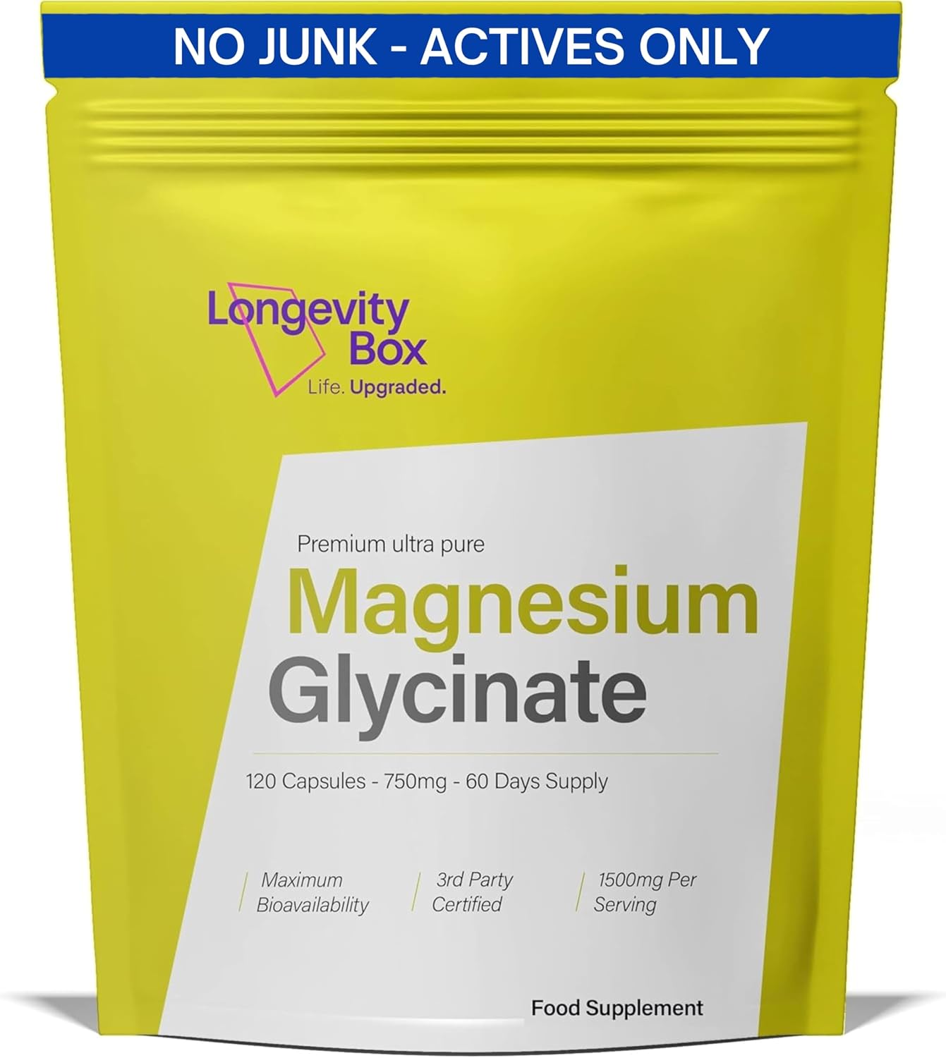 Ultra Pure Magnesium Glycinate 1500mg | 120 Capsules | High Strength Magnesium Supplement for Women & Men | Providing 450mg of Elemental Magnesium