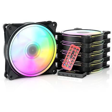 Asiahorse 120mm RGB Fans with Fan Hub and Remote, 24 Independently LEDs Four Lighting Loops PC Case Fans, Motherboard SYNC and PWM Control, Eclipse GF Fan 5Pack (Black)