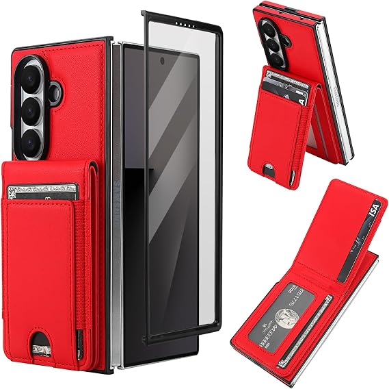 KIHUWEY for Galaxy Z Fold 7 Case Wallet with Card Holder, Large Capacity RFID Blocking Flip PU Leather Kickstand Magnetic Clasp Shockproof Protection Credit Card Slots Cover 8.0 Inch (Red)