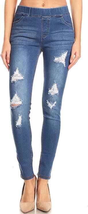 Jvini Women's Stretchy Denim Jeans Pull-On Elastic Waist Slim Straight Full Length & Capri Denim Pants Available in Plus Size