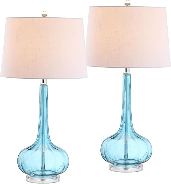 JONATHAN Y Bette Glass Teardrop Table Lamp 28.5", Aqua, Set of 2