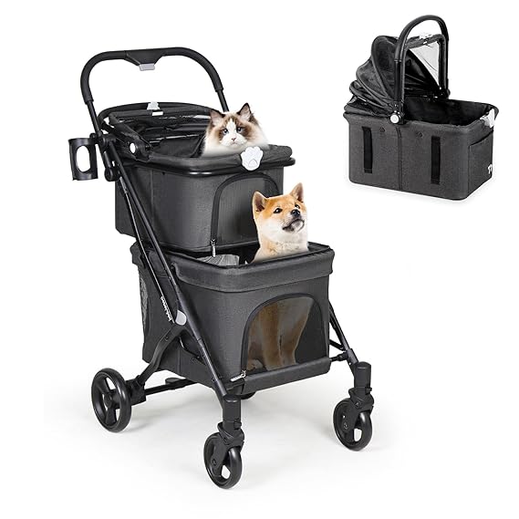 T1 Double Pet Stroller for Small Dogs & Cats (Black)