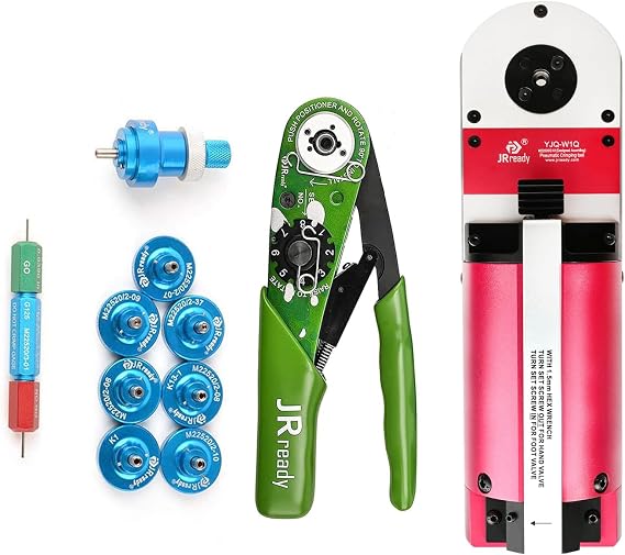 JRready ST2060-AS2G M22520 2 01 Indent Crimper Kit+JRready YJQ-W1Q Pneumatic Crimp Tool-Equivalent to Hand Tool NEW-AS2(M22520/2-01),Wire Range 20-32AWG(0.52-0.032mm2)