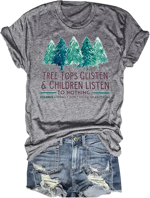 Woffccrd Womens Christmas Shirts Christmas Tree Funny Letter Printed Merry Christmas T-Shirts Graphic Tee Tops
