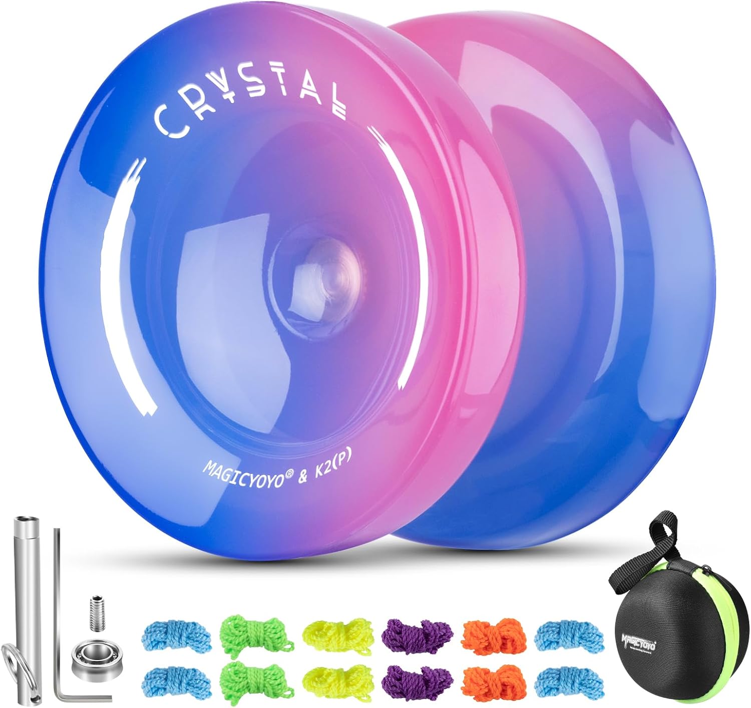 Magicyoyo K2 クリスタルヨーヨー 子供用 初心者向け レスポンシブ ヨーヨー 反応しないヨーヨーベアリング 交換用 プラスチック ヨーヨー プロフェッショナル ヨーヨー12弦 ヨーヨーケース ヨーヨーアクセサリーセット ブルーピンク