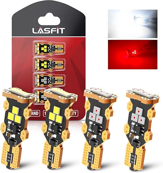 LASFIT 912 921 LED Bulb Reverse Light Backup Light White and Third Brake Bulbs Light Red Combo, T15 W16W Canbus Error Free Light,Non-Polarity, 4 PCS