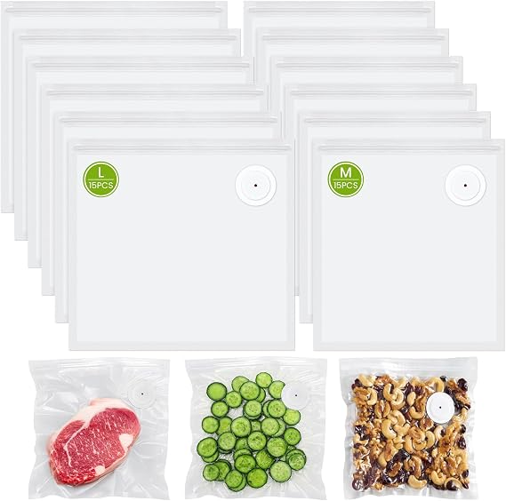 FEPPO Vacuum Sealer Bags for Food, 15 PCS 8.3"8.7" & 15 PCS 10.2"11" Bags