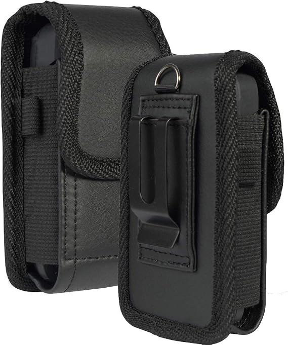 Vegan Leather Pouch Case for Consumer Cellular Iris Easy Flip Phone - Black