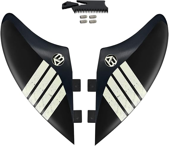 AQUBONA Twin Keel Fins, Single Tab Dual Tabs Fins Surfboard Fins, Twin Fin Fishtail Surfboard Fins Twin Keels - Smooth Fiberglass Flex