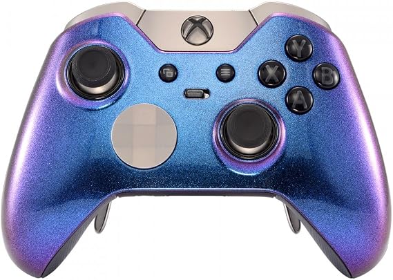 eXtremeRate Custom Design Unique Chameleon Purple Blue Top Shell Front Housing Replacement Faceplate for Xbox One Elite Controller 1698 with Thumbstick Accent Rings- Controller NOT Included