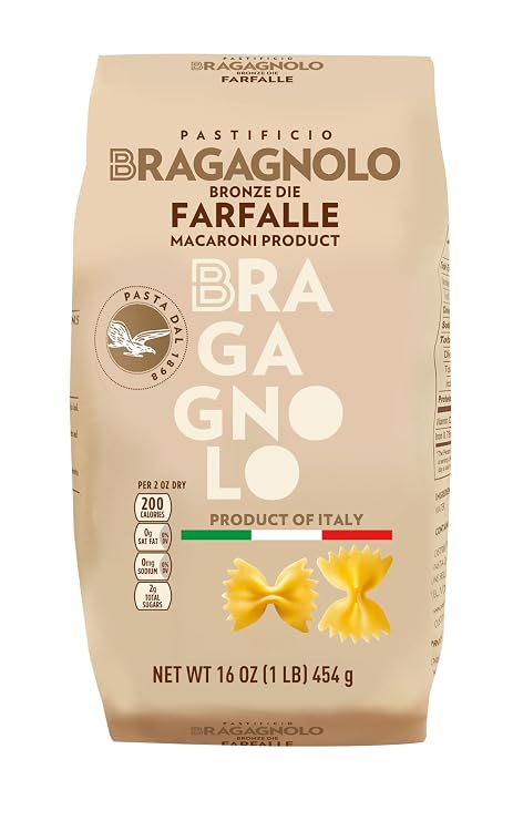 Pastificio Bragagnolo, Farfalle 831 Bronze-Drawn, 100% Italian Pasta, Made with Durum Wheat Semolina Flour, Non GMO (1 Pound Bag) - Consistently al Dente.