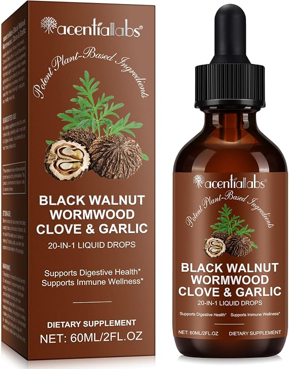 20 in 1 Black Walnut Wormwood Tincture,Black Walnut Hull Extract Promotes a Healthy Gut & Immune Wellness,with Clove,Pumpkin Seed,Garlic,Oregano,Berberine,Gut-Friendly,Alcohol-Free - 2FL