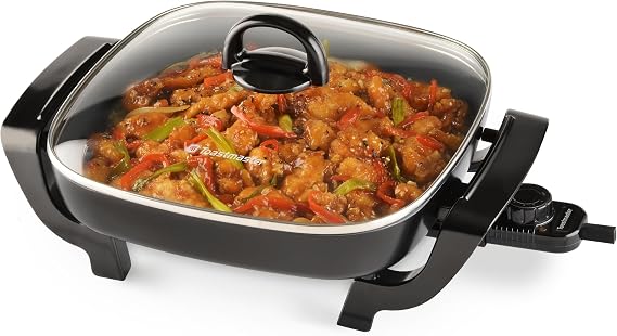 Toastmaster 12" Non-Stick Electric Skillet - Deep Skillet Appliance with Glass Lid - Multipurpose Kitchen Cookware for Breakfast & More