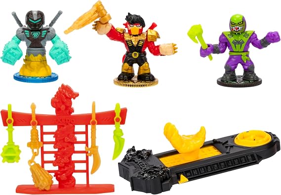 Legends of Akedo Ninja Fury Official Rules Starter Pack - 3 Warriors: Ultra RareThree Strikes Chux, Classic Venom Fang Ninja & Legendary Psyclone Shutdown & 1 Controller & Weapon Rack with 4 Weapons