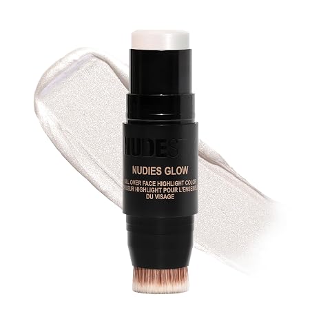 Nudestix Nudies Glow Highlighter Stick Multi-Use Cream Highlighter for Cheeks, Eyes & Body with Built-In Brush | Dewy, Radiant Finish | Clean, Vegan & Travel-Friendly Makeup
