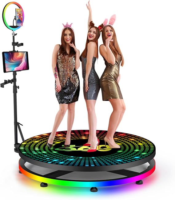 360 Photo Booth Machine with Flight Case,360 Degree Automatic Spinning Portable Selfie Spinner Camera Photobooth with RGB Ring Light,Free Custom Logo,APP/Remote Control (31.5 inch)