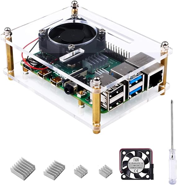 Smraza Raspberry Pi 4 Case, Acrylic Case with Cooling Fan, Heatsinks Compatible with Raspberry Pi 4 Model B, Raspberry pi 3 B+/ 3B/ 2B Clear (Small Fan(30mm))