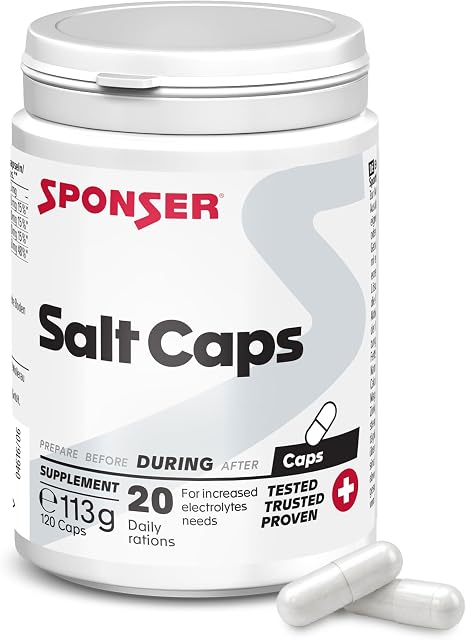 SPONSER Salt Caps - 120 Salt Capsules - Vegan Electrolyte Capsules Sport - Electrolyte Mix for Endurance & Heat - Gluten & Lactose Free - No Sugar for Long Strains & Low Carb Training