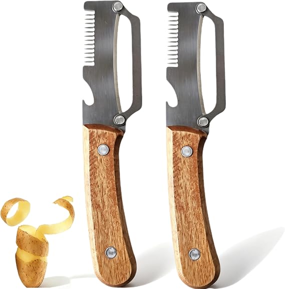 3 in1 Stainless Steel Vegetable Peeler Wooden Handle Opener Kitchen Tool(2pcs)
