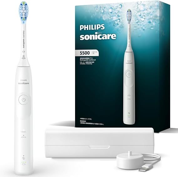 2025 ModelPhilips Sonicare ProtectiveClean 5500 Premium Clean Brush Head/Charger Stand & Travel Case Included HX7110/06 White Exclusive