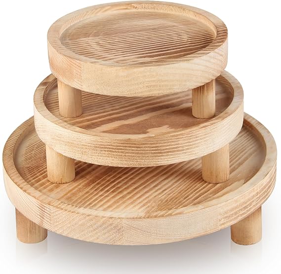 3PCS Wooden Display Risers for Display,Wood Riser Display Pedestal Stand for Home Decor (Natural,8,6,5'')