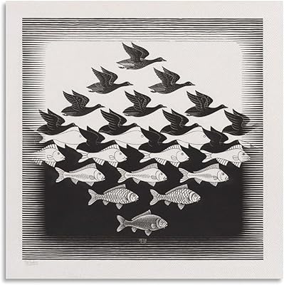 Sky And Water I Op Art by M.C.Escher Canvas Art Poster And Wall Art Picture Print Modern Family Bedroom Decor Posters 20x20inch50x50cm25.99
