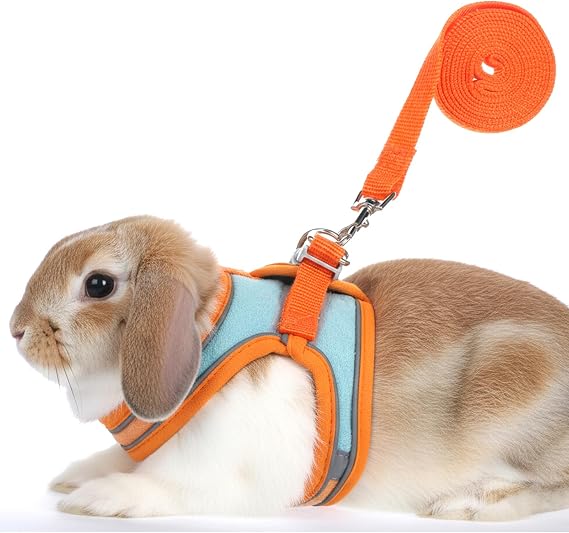 Bunny Harness and Leash Set Double Buckle with Reflective Strips, Adjustable Rabbit Vest Soft Breathable Leash Vest with Safety Buckles Pets Stuff Rabbit Walks Accessories(S)