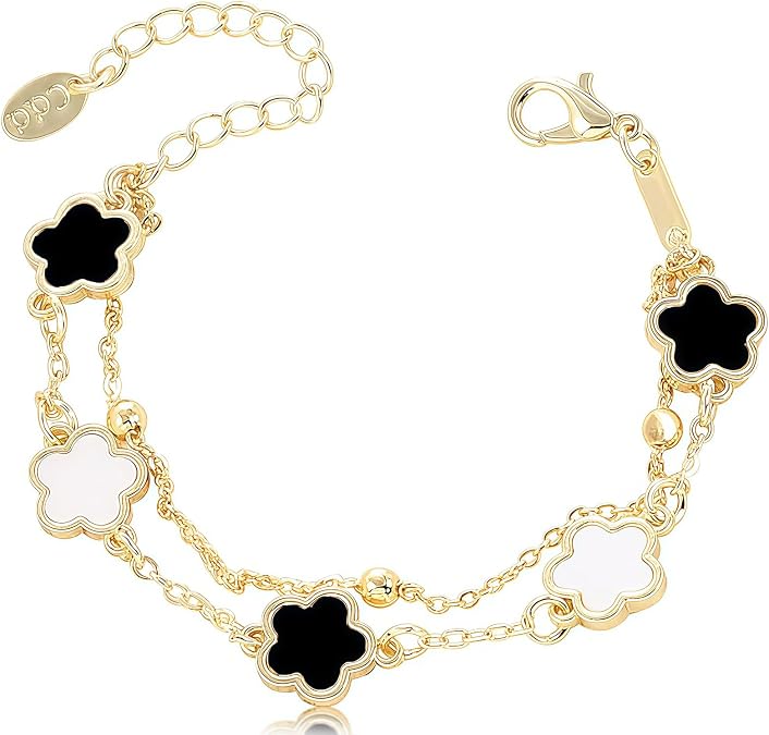 Gold Bracelet for Women - Five-Leaf Clover Charm Bracelet Gold,Lucky Multicolored Five-Leaf Clover Bracelet,Stylish Jewelry for Daily Wear & Gifting