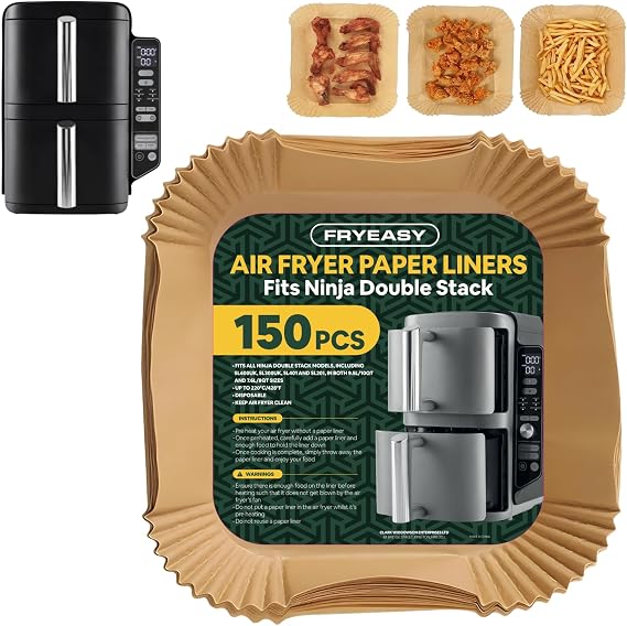 150pcs Disposable Paper Air Fryer Liners for Ninja Air Fryer Double Stack, Ninja Double Stack Air Fryer Liners, Ninja Double Stack XL 9.5L Air Fryer SL400UK and 7.6l SL300UK