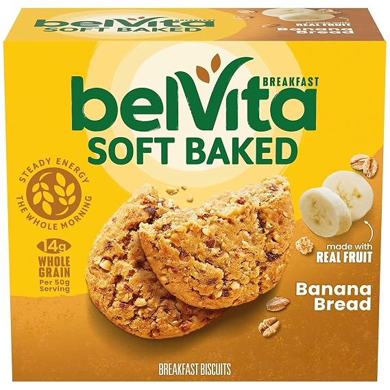 belViita Soft Baked Banana Bread Breakfast Biscuits, Chewy Breakfast Bars