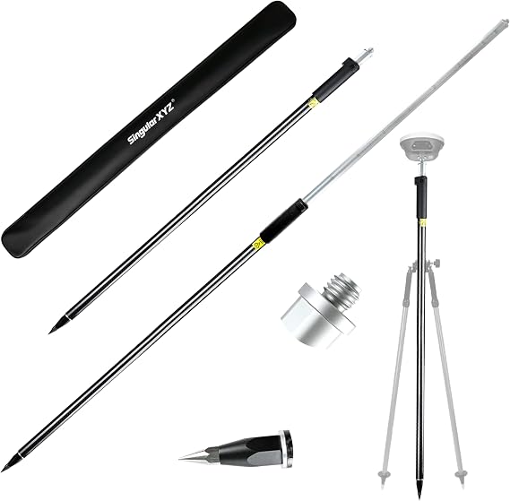 Self-Locking Survey Pole, Carbon Fiber & Aluminum Lightweight GPS Rover Pole, 5/8" Thread, Adjustable Height 125-200 cm (49-79"), Compatible with DJI, SingularXYZ & Most RTK Rover Systems