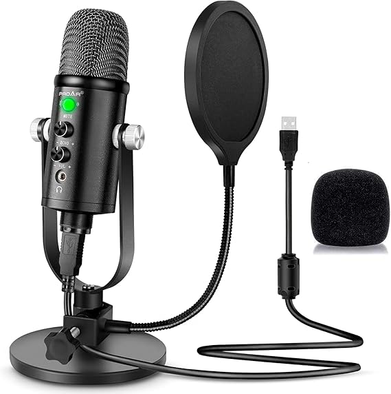 USB Condenser Microphone Kit with Desktop Stand and Phone Adapters
