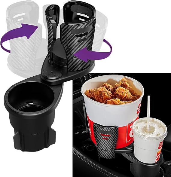 The Latest Upgrade Cup Holder Expander for Car, 2-in-1 Multifunction Car Drink Expander Adapter, Car Dual Cup Mount, Mount Extender with 360 Rotating Adjustable Base Extra Cup Holders for Most Cups