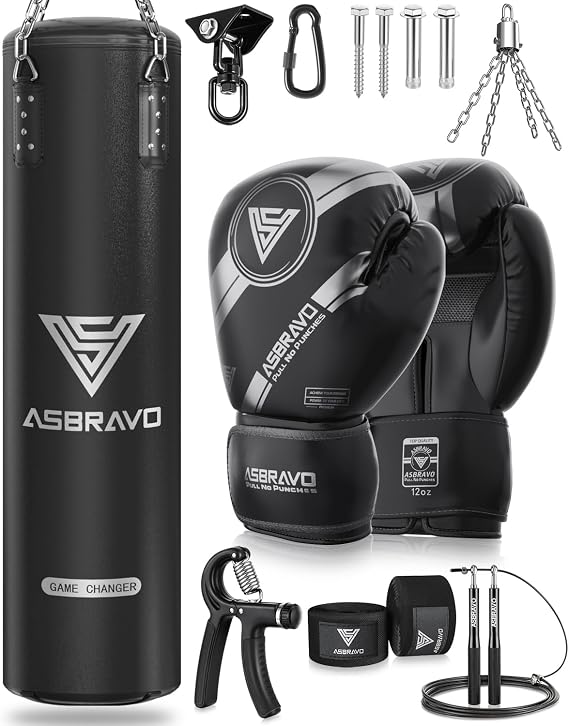 4ft PU Punching Bag Set for Adults with Gloves, Adjustable Weight