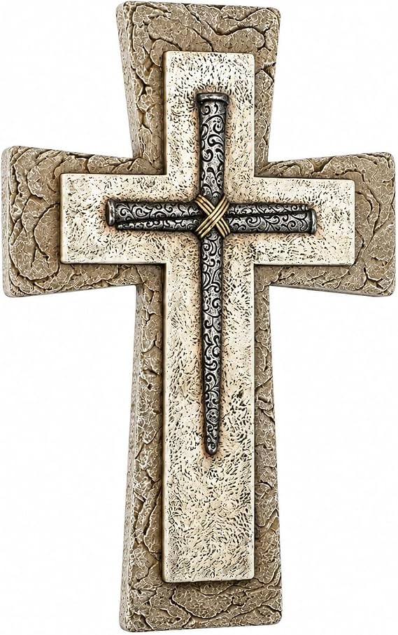Comfy Hour 12 Inch Wall Cross, Faux Stone Religious Decor
