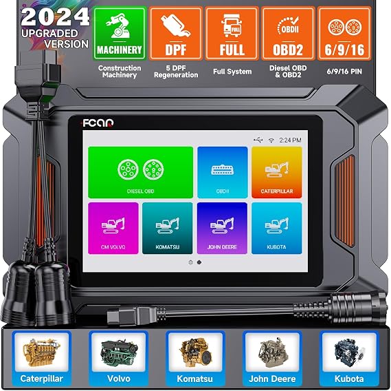 FCAR Diagnostic Tool for Construction Machinery, F804 Heavy Duty Truck Scanner with DPF Regen Full System Heavy Equipment Scan Tool Code Reader Fit for Caterpillar,Volvo,Komatsu,John Deere,Kubota