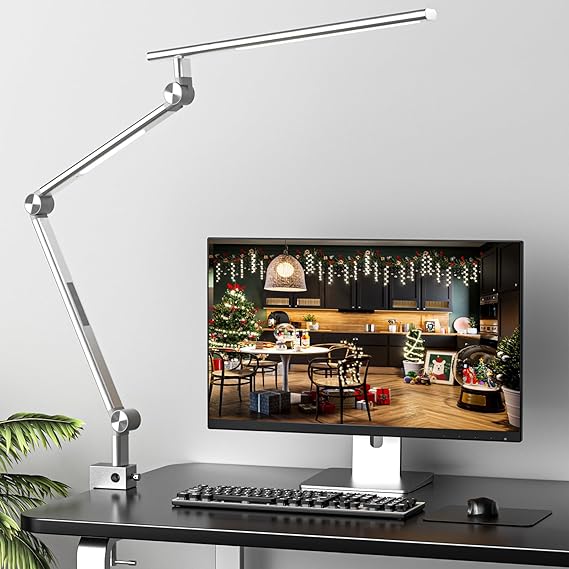 VERSKI Schreibtischlampe LED Dimmbar 18W Doppelte Lichtquelle Schreibtischlampe für Homeoffice Klemmbar Augenschutz Tageslichtlampe 5 Farbtemperaturen und Helligkeit Einstellbare Büro Tischlampe [Energieklasse A]