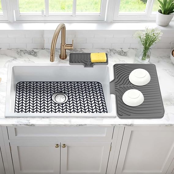 GUUKIN Silicone Protectors for Kitchen Sink 29,Dish Drying Mat,Silicone Sponge Holder,Easy Clean,Multi-Functional Use