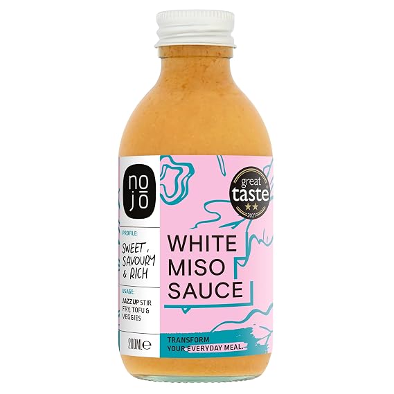White Miso Sauce, Delicious Sweet & Savoury Flavours for Vegetables, Sir Fry, Salads | Non-GMO & No Added Sugar | Gluten & Dairy Free, Vegan | 200ml x 1 Recycled Glass Bottle | NOJO White Miso Sauce